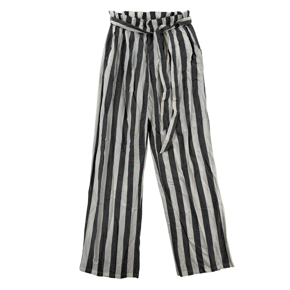 American Eagle Outfitters Paperbag Pants Womens Small Gray Stripe Belted Casual